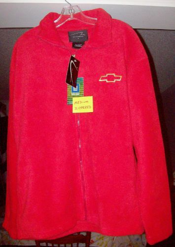 Red fleece chevy zippered jacket w/ embroidered bowtie logo medium new!!!