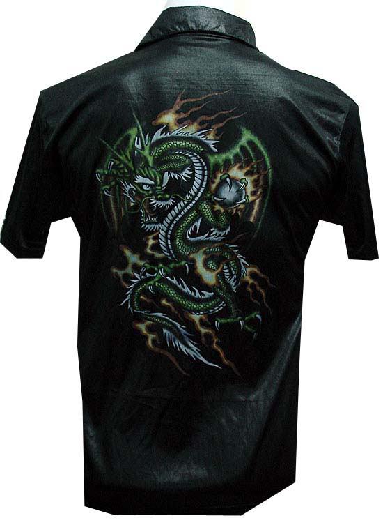 New rare tribal chinese green dragon tattoo biker rock shirt jacket mens sz xl