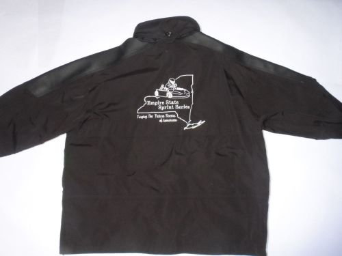 &#039;empire state sprint series&#039; embroidered jacket! concealed hood! black nylon! xl