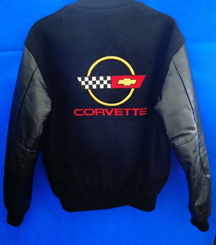 Chevy corvette holloway varsity jacket leather wool size m chevrolet black