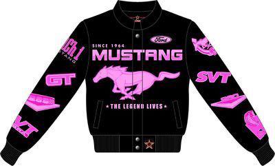Jacket: gals mustang multi-logo in pink - new item look! get free usa shipping!