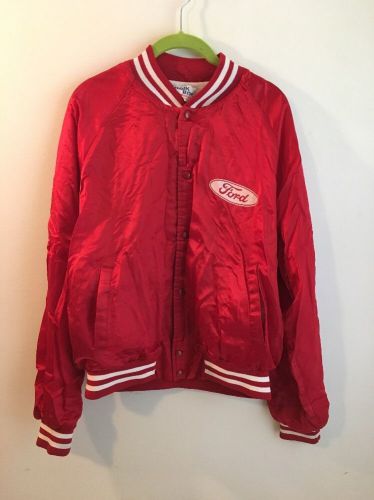 Vintage satin ford dealership jacket large l olathe kansas ks red city chalk