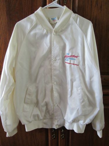 Vintage chevrolet heartbeat of america cream satin lightweight jacket mens xl